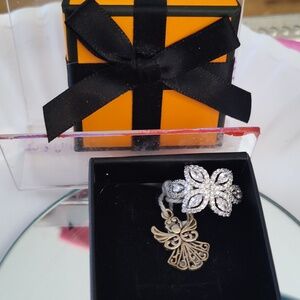 Butterfly Crystal Sparkling Fashion Ring  Angel Attached String Size 8 Decor Box